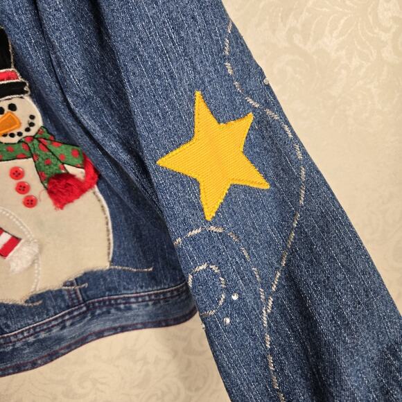 VTG Bleu Bayou Blue Denim Jacket sz M Snowman Winter Holiday Christmas Cotton - Picture 6 of 16